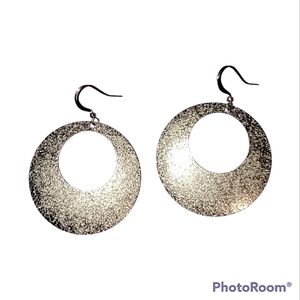 2" Sparkling SilverTone Big Hoop Earrings  Slip One Wire Pierced Glitter